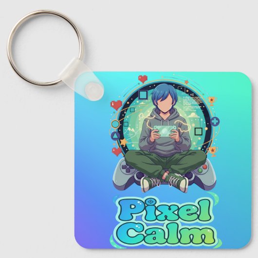 Porte-clés Cute Anime Gamer Boy Pixel Calm (Recto)