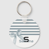 Porte-clés Cute Aquarelle Dusty Blue Bow Stripes Porte - clé (Recto)