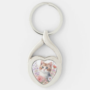 Porte-clés Cute Aquarelle Kitten avec Floral