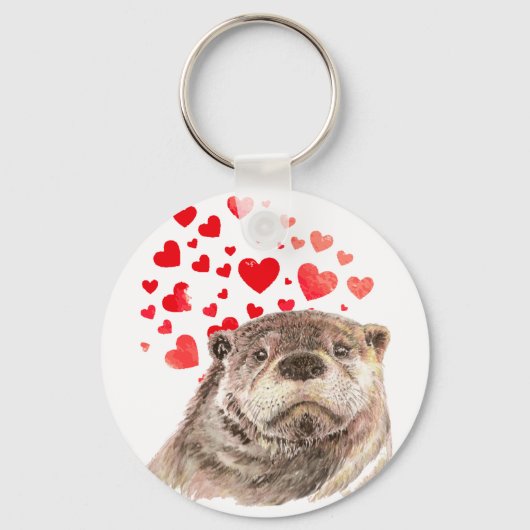 Porte-clés Cute Aquarelle Otter Coeurs Aimer Humour animal (Recto)