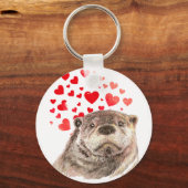 Porte-clés Cute Aquarelle Otter Coeurs Aimer Humour animal (Recto)