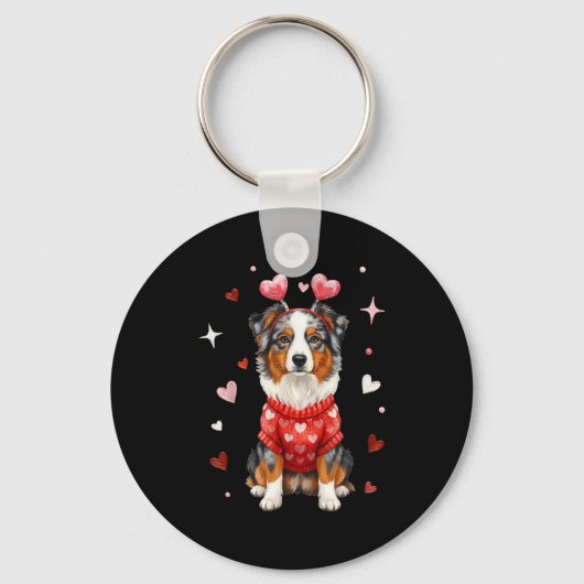 Porte-clés Cute Australian Shepherd Valentine Heart Valentine (Recto)