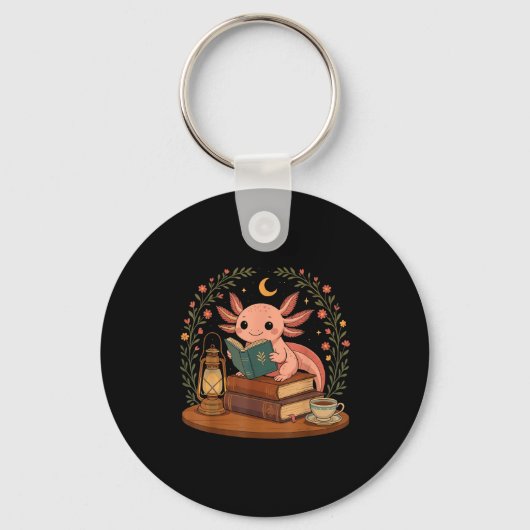 Porte-clés Cute Axolotl Reading Books Cozy Bookworm (Recto)