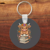 Porte-clés Cute Baby Highland Cow Reading Book Librarian Book (Recto)