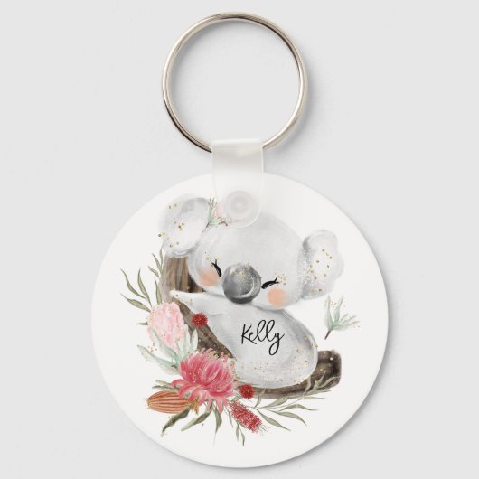 Porte-clés Cute Baby Koala Gold Speckle Nom personnalisé (Recto)