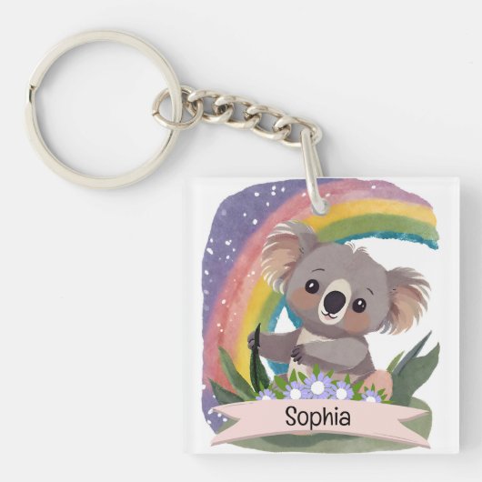 Porte-clés Cute Baby Koala Rainbow Nom personnalisé (Devant)