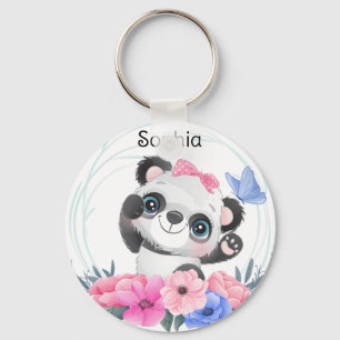Porte-clés Cute Baby Panda Flower Wreath Nom personnalisé Key