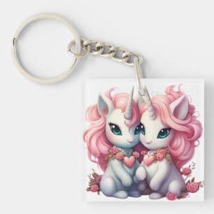 Porte-clés Cute Baby Unicorns Cpuple pour le cadeau de la Sai