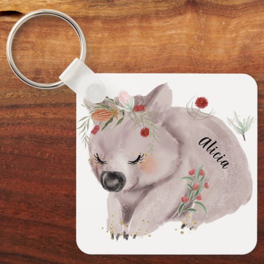 Porte-clés Cute Baby Wombat Gold Speckle Nom personnalisé (Recto)