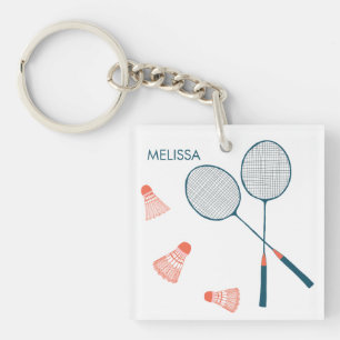 Porte-clés Cute Badminton Birdie Racquet CUSTOM Retro