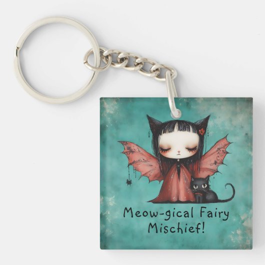 Porte-clés Cute Bat Fairy & Her Cat Halloween (Devant)