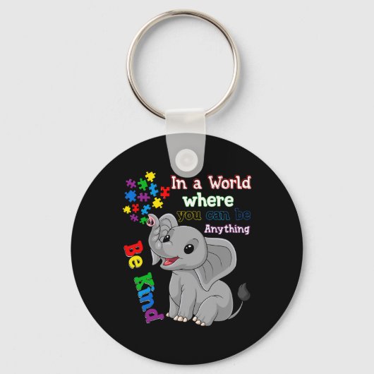 Porte-clés Cute Be Kind Elephant Et Puzzle Pièce Autisme Awar (Recto)
