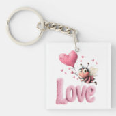 Porte-clés Cute Bee Fluffy Pink Love Heart Balloon (Devant)