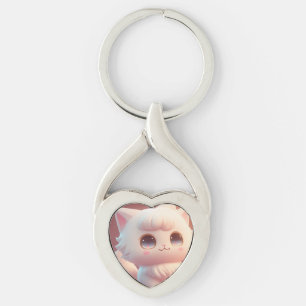 Porte-clés Cute Big Eyes Fluffy Blanc Chat