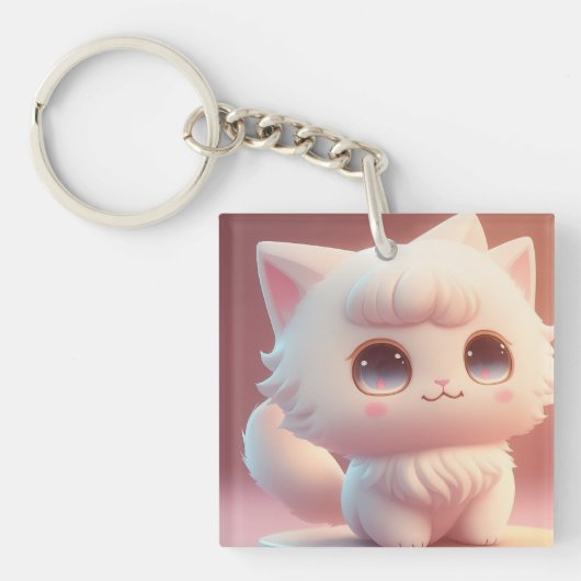 Porte-clés Cute Big Eyes Fluffy Blanc Chat (Devant)