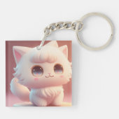 Porte-clés Cute Big Eyes Fluffy Blanc Chat (Dos)