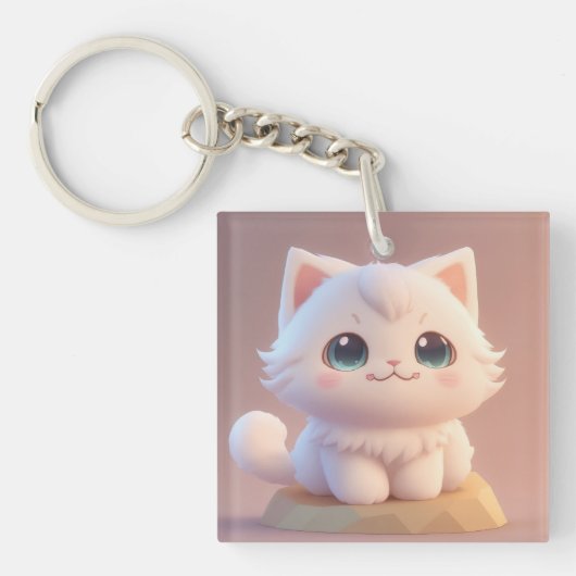 Porte-clés Cute Big Eyes Fluffy White Kitten (Devant)
