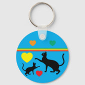 Porte-clés Cute Black Cats & Rainbow Shapes Blue Keychain (Recto)