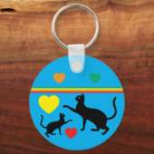 Porte-clés Cute Black Cats & Rainbow Shapes Blue Keychain (Verso)