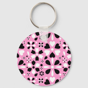Porte-clés Cute black white flowers