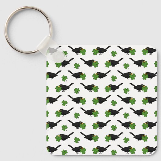 Porte-clés Cute Blackbird avec Shamrock Clover Carton (Recto)