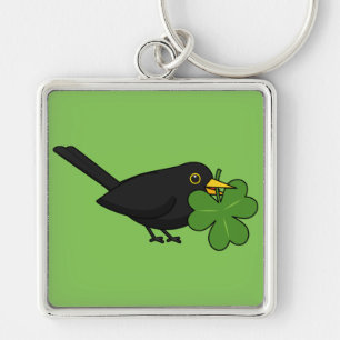 Porte-clés Cute Blackbird avec Shamrock Clover Carton