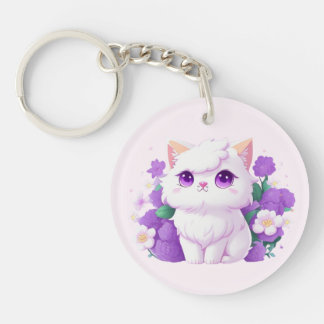Porte-clés Cute blanc Fluffy Chat persan avec gloire du matin