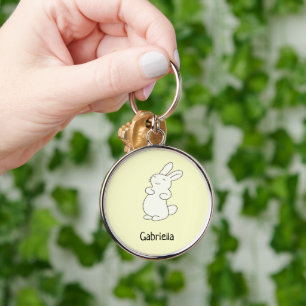 Porte-clés Cute blanc lapin nom personnalisé jaune