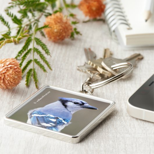 Porte-clés Cute Bleu Jay Songbird sur Treestump (Côté)