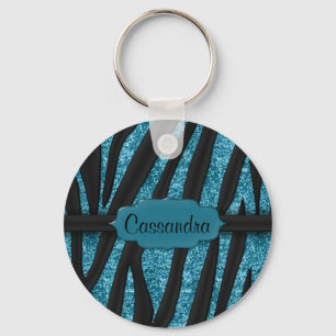 Porte-clés Cute Blue Black Glittery Zebra Stria Print