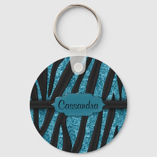 Porte-clés Cute Blue Black Glittery Zebra Stria Print (Recto)