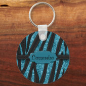 Porte-clés Cute Blue Black Glittery Zebra Stria Print (Recto)