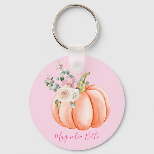 Porte-clés Cute Blush Rose Spring Floral Petit Nom Citrouille (Recto)