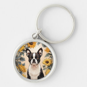 Porte-clés Cute Boston Terrier Yellow Sunflowers