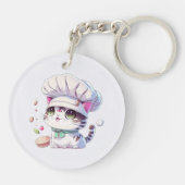 Porte-clés Cute boulangère Chef Chat Kitten avec pain | (Dos)