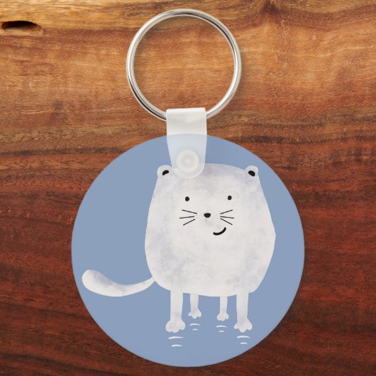 Porte-clés Cute Bouncing White Cat Personalised (Verso)