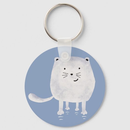 Porte-clés Cute Bouncing White Cat Personalised (Verso)