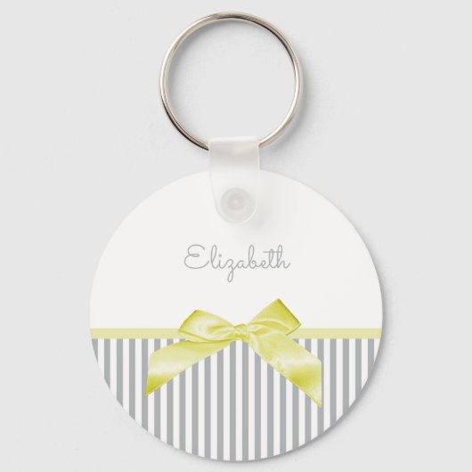 Porte-clés Cute Bow Jaune avec Gris Fille et Nom (Recto)