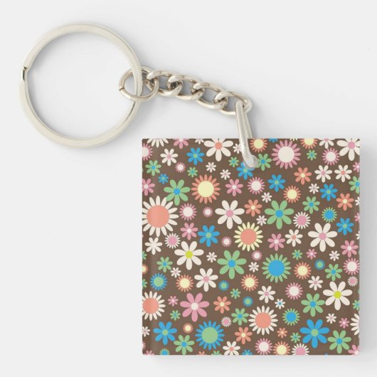 Porte-clés Cute Brown Flower Power Pattern (Devant)