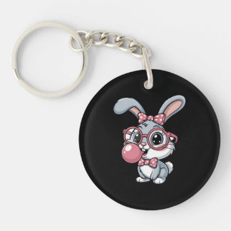 Porte-clés Cute Bunny with Glasses Blowing Bubble Gum