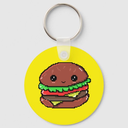 Porte-clés Cute Burger Kawaii 8 bits jaune pixel (Recto)
