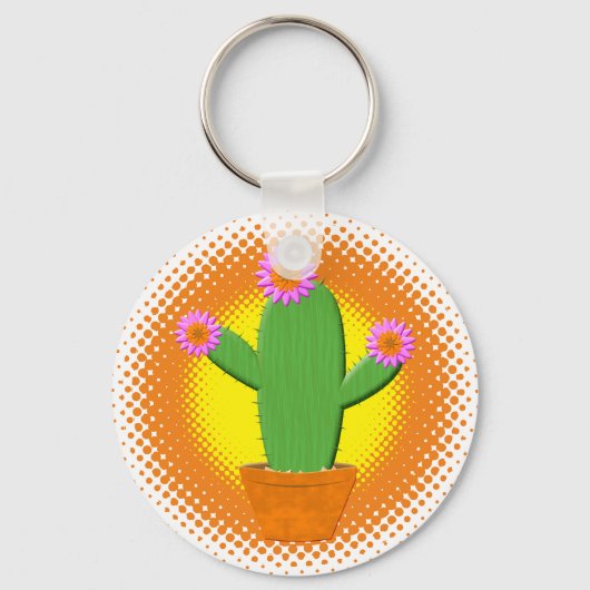 Porte-clés Cute Cactus Cartoon Avec Fleurs Roses (Recto)
