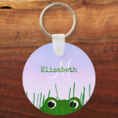 Porte-clés Cute caricature grenouille regarder sur l'herbe pe (Recto)