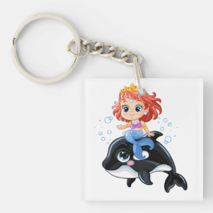 Porte-clés Cute caricature sirène et orca T-Shirt