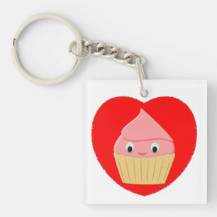 Porte-clés Cute Cartoon Fraise Cupcake En Rouge Coeur Clé