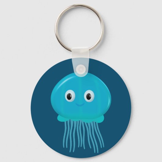 Porte-clés Cute Cartoon Jellyfish In Blue Ocean (Recto)