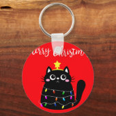 Porte-clés Cute cartoon noir Cat Christmas tree (Recto)