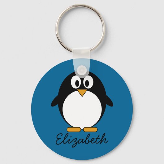 Porte-clés cute cartoon penguin blue background (Recto)