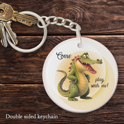 Porte-clés Cute Cartoon Smiling Crocodile "Come Play With Me"