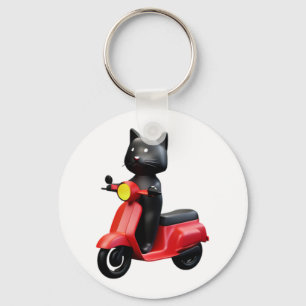 Porte-clés CUTE CAT chevauchant une motocyclette classique T-